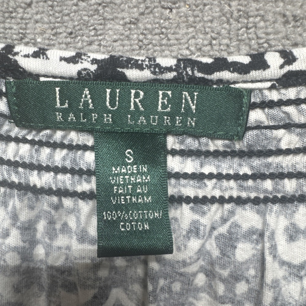 Ralph Lauren LRL Top Womens Small Black White Pullover Aztec Boho Tie Front - Picture 3 of 8